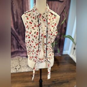 Forever 21 Cream Sleeveless Tie Front Blouse